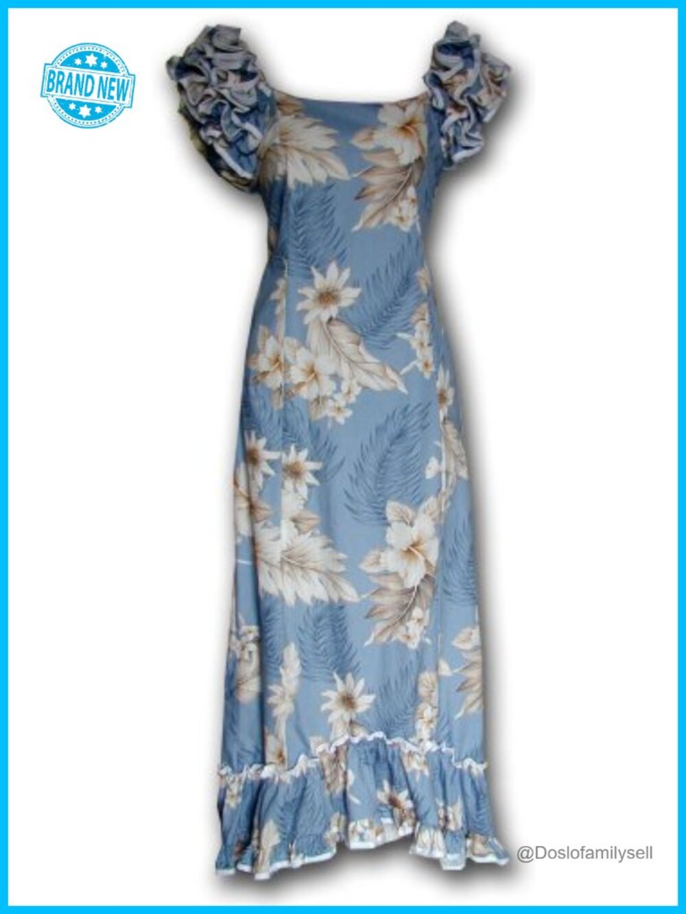 Hawaiian Muumuu Dress Scoop Neck Short Sleeve Floral Print